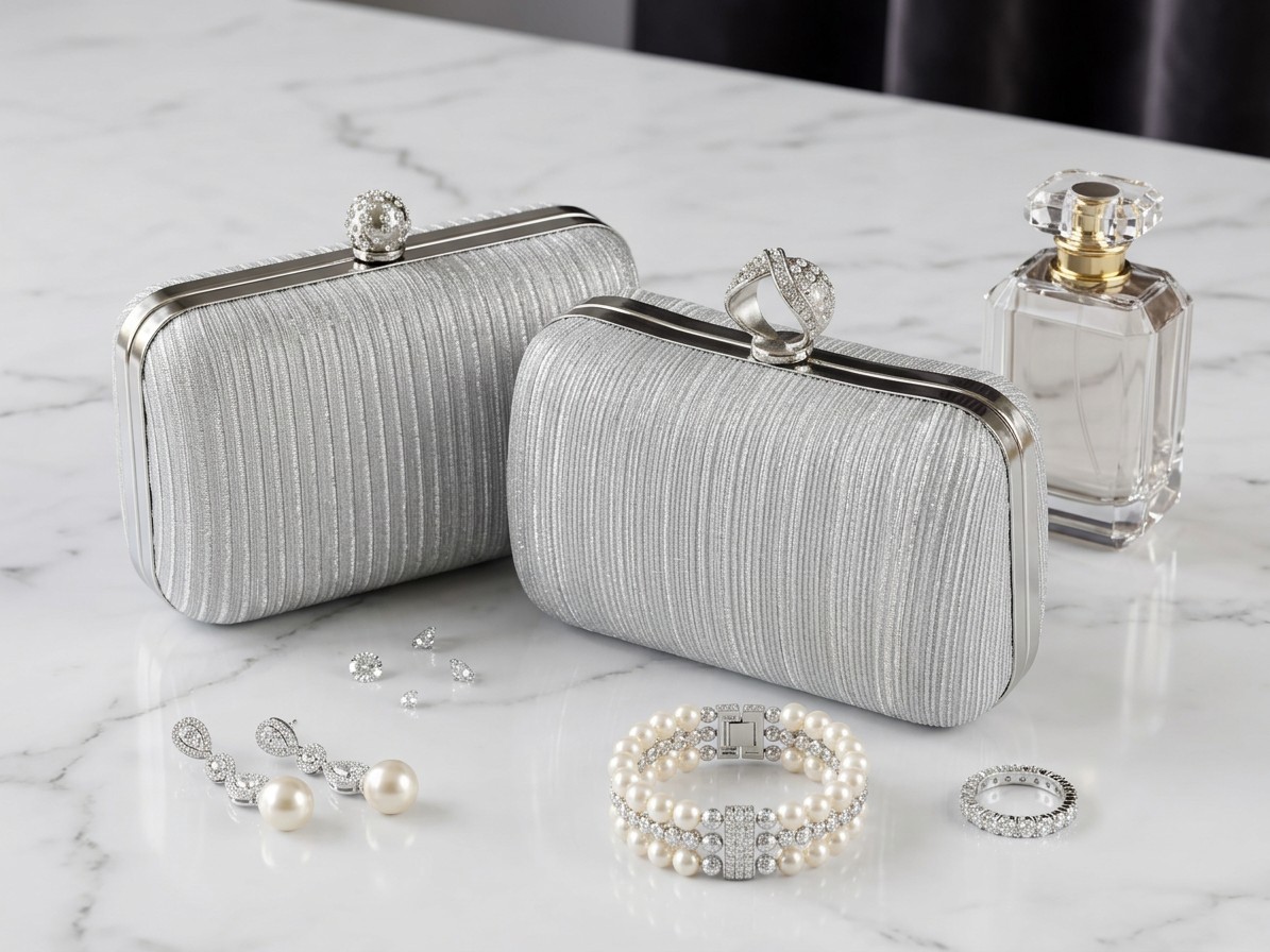 Luxury Silver Evening Clutch Bag for Women | Bridal Wedding Party Purse | Crystal Pearl Lock Handbag | Elegant Ladies Handbag | Wedding Clutch | Formal Dinner Bag | Party Purse | Premium Gift