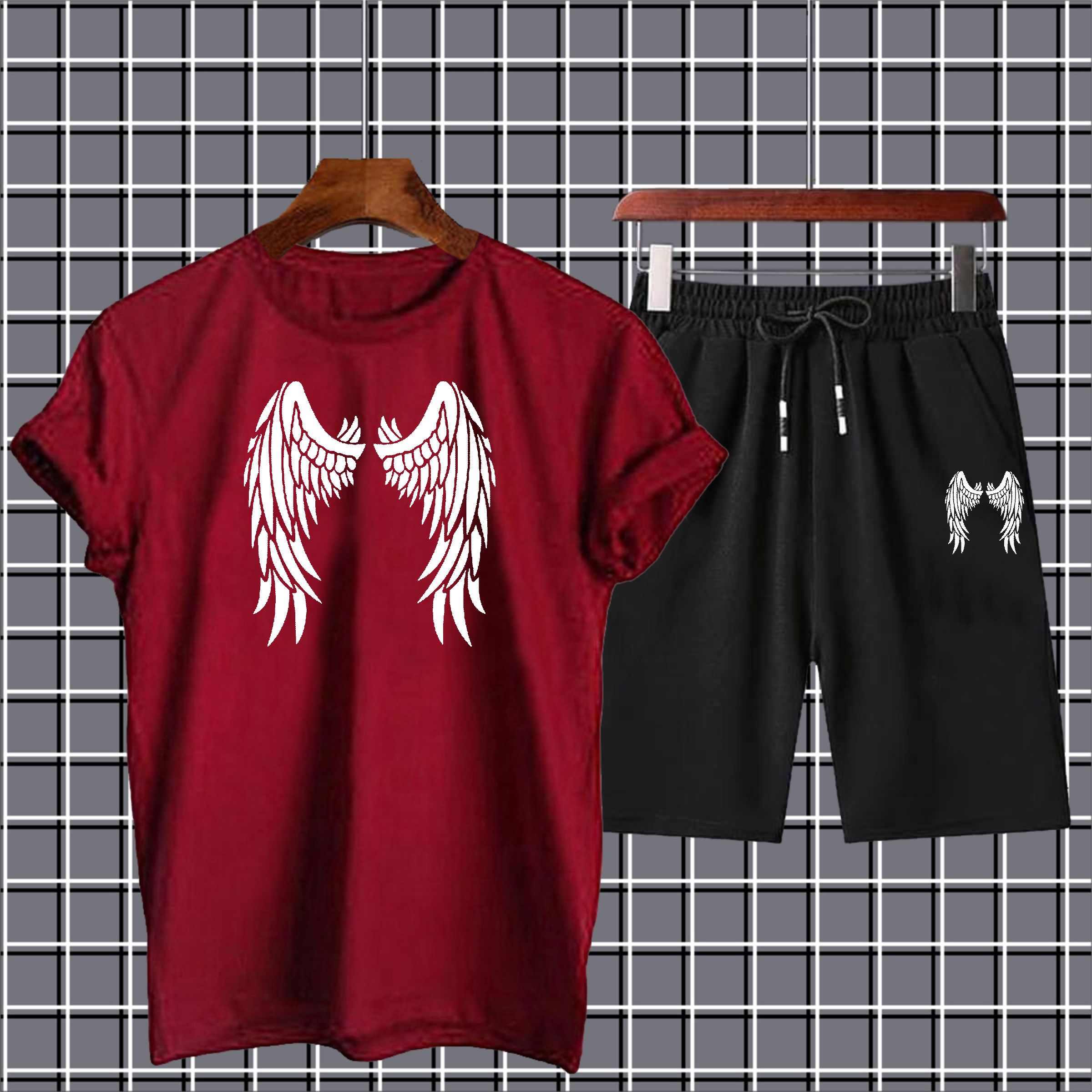 Eagle wings  Printed Shorts + T Shirts Set for Boys Tracksuit For Mens Summer Tracksuit-Black