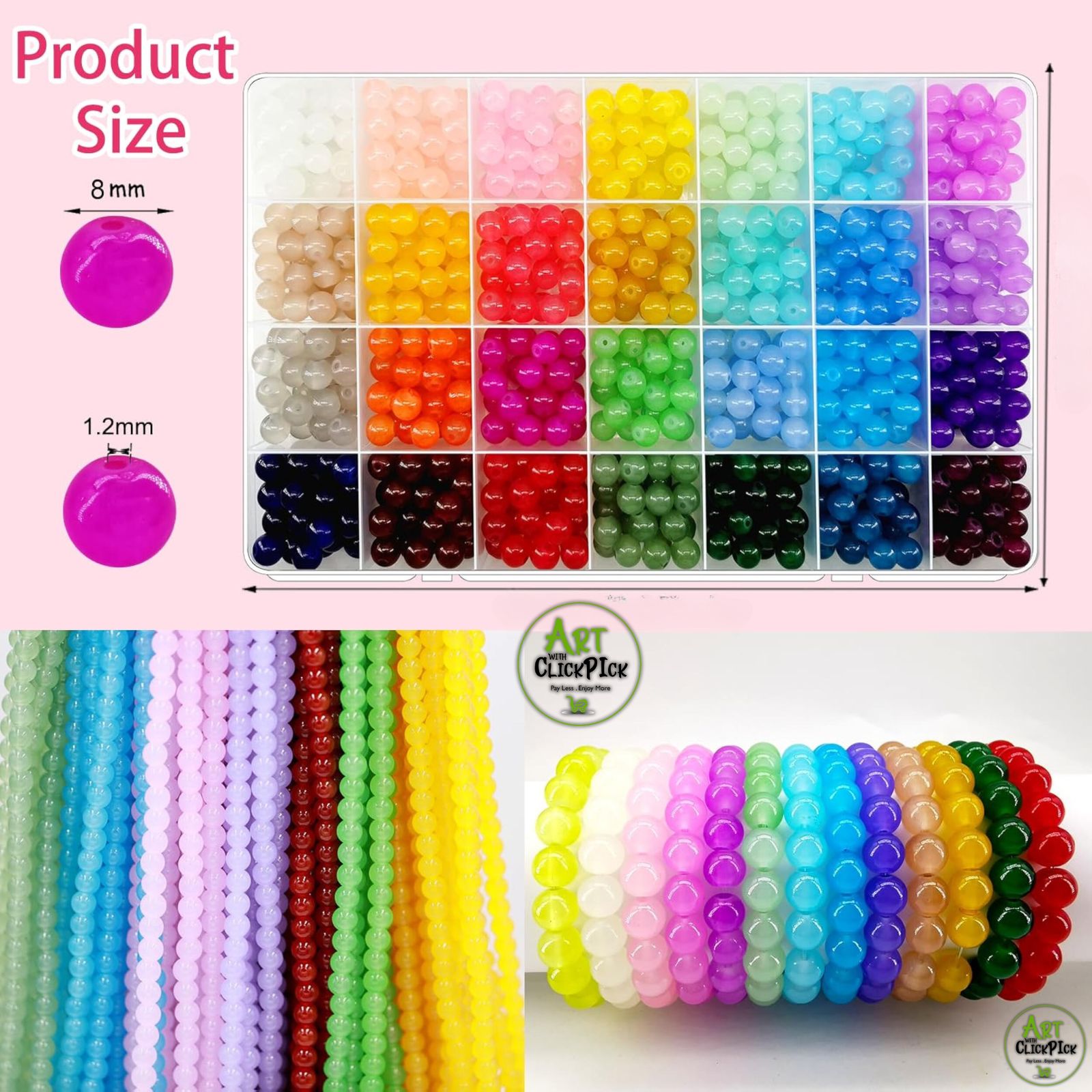 Marble beads | Colorful Glass Beads | (washable) for Jewelry Bracelets and Clothing 8MM
