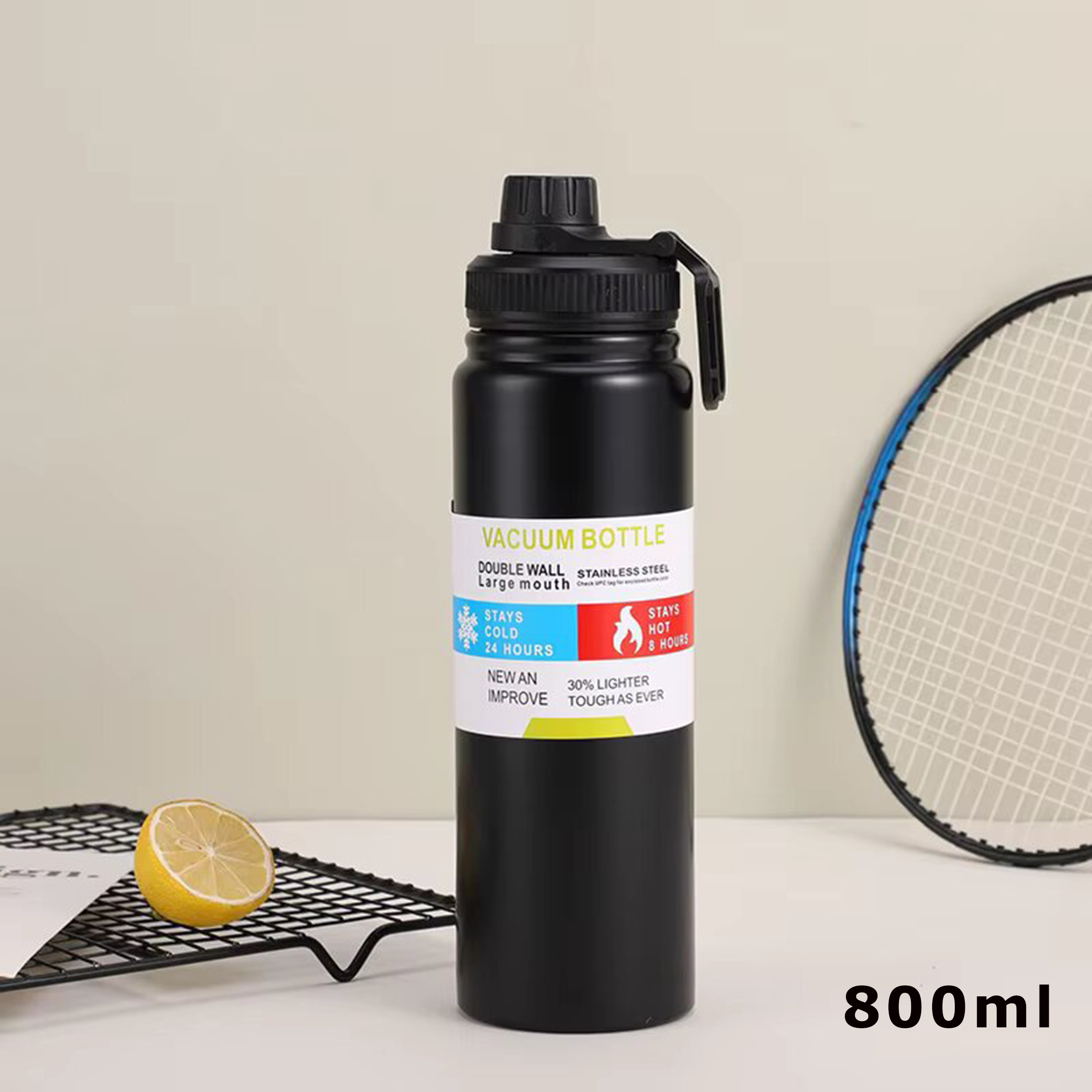 800ML Sports Vacuum Flask Stainless Steel Water Bottle  Stainless Steel Water Bottle Leakproof  Sports Water Bottle for Travel and Gym  Travel 800ML Vacuum Flask Sports Bottle  Hot and Cold Stainless Steel Bottle