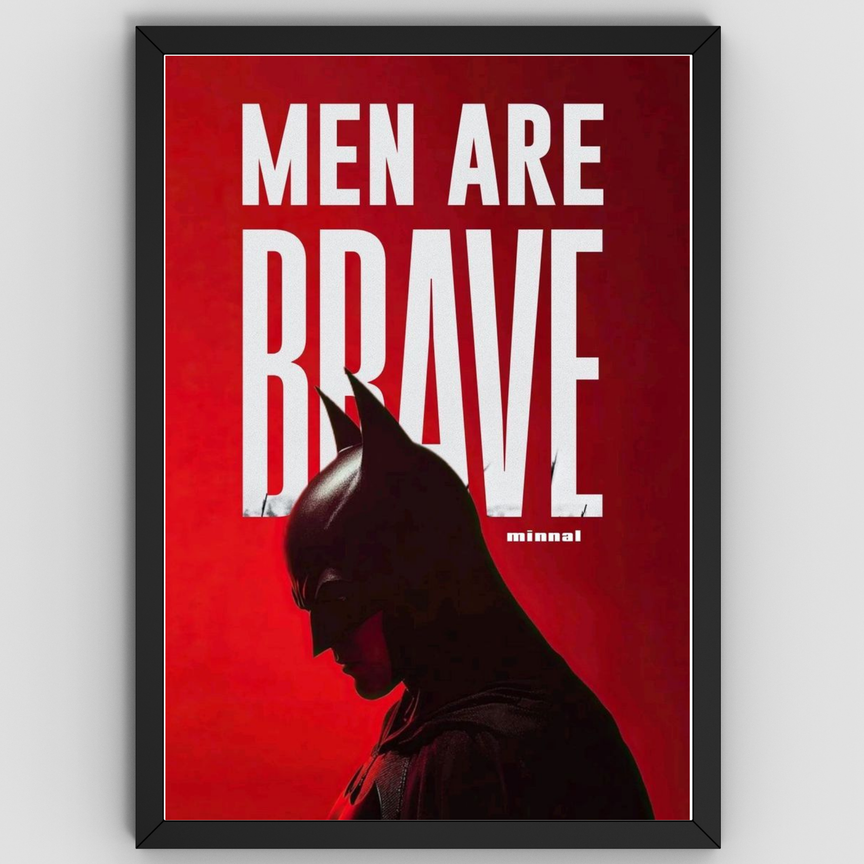 Batman "Men Are Brave" Motivational Wall Art | Bold Red Background Aesthetic Portrait Poster | Premium Picture Frame | Heroic Decor for Gaming Room, Office & Man Cave