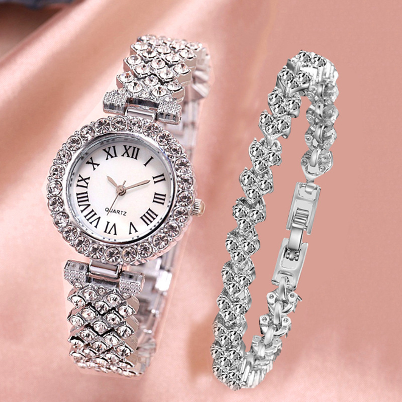 Full Rhinestone Steel Belt Ladies Watch Roman Face Stars Temperament Business Women's Watch Bracelet Watch