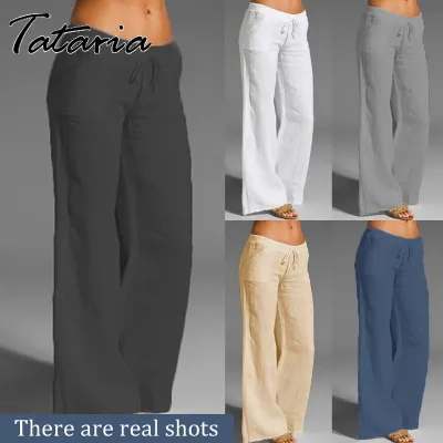 Women's Cotton Pants Gray High Waisted Harem Loose Soft Elastic Waist White  Summer Pants Blue Casual 2022 Trousers For Female H