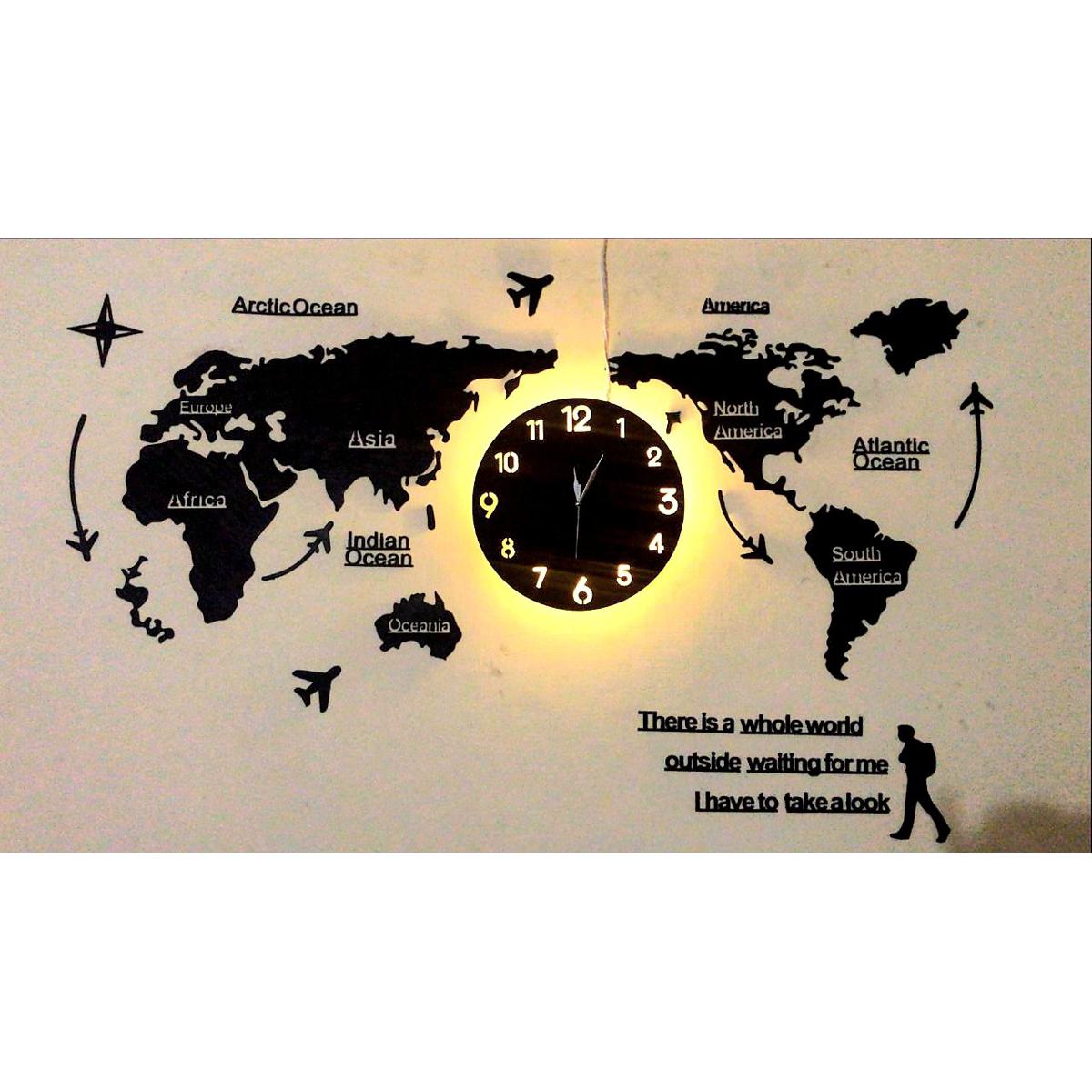 World Map Wooden Wall Clock New Amazing Wooden Wall Clock Decorative Hanging Clock Modern Wall Art Decoration for Home Office Cafe Hotel