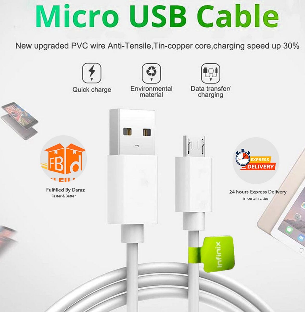 Infinix Original Charger with USB Micro Cable Fast Charging Adapter