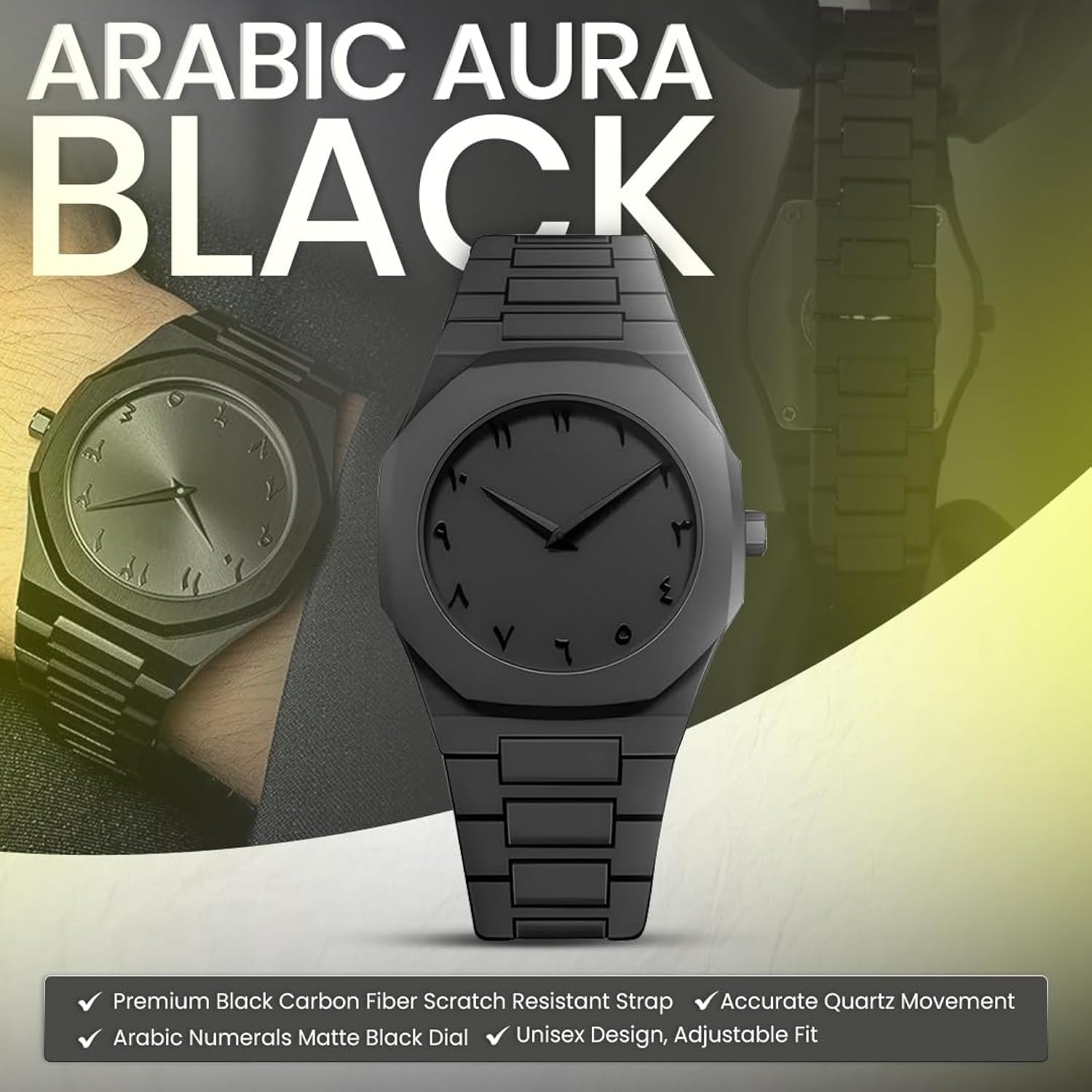 Aura Analog Watch, Matte Black Minimalist Dial with Arabic Numerals, Metal