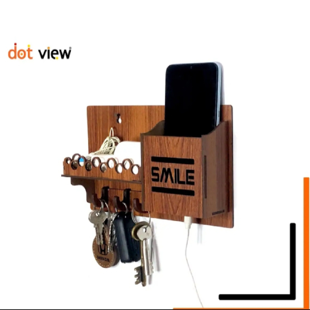 wooden mobile phone charging stand and wall mount keychain holder for wall decor