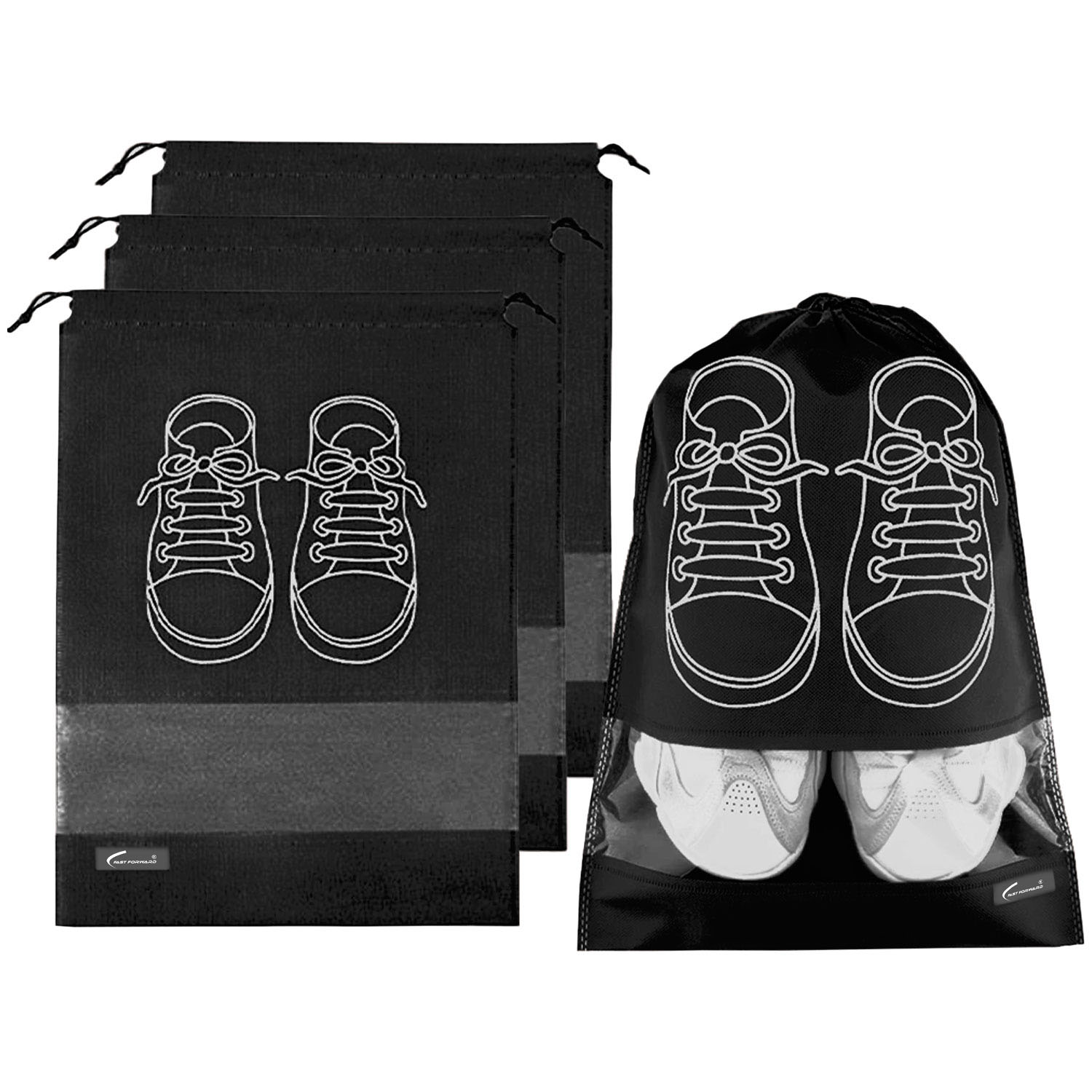 Fast Forward Shoe Bags for Travel Dust-proof Clear Window Non-Woven with Rope packing luggage suitcase Pouch Storage Organizer for Men and Women