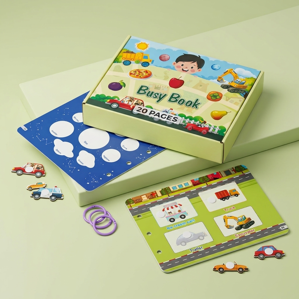 Montessori Busy Book for Kids , Early Learning Educational Activity Book with Alphabet, Animals & Stickers ,Toddler Preschool Learning Toy for Baby Brain Development & Homeschooling