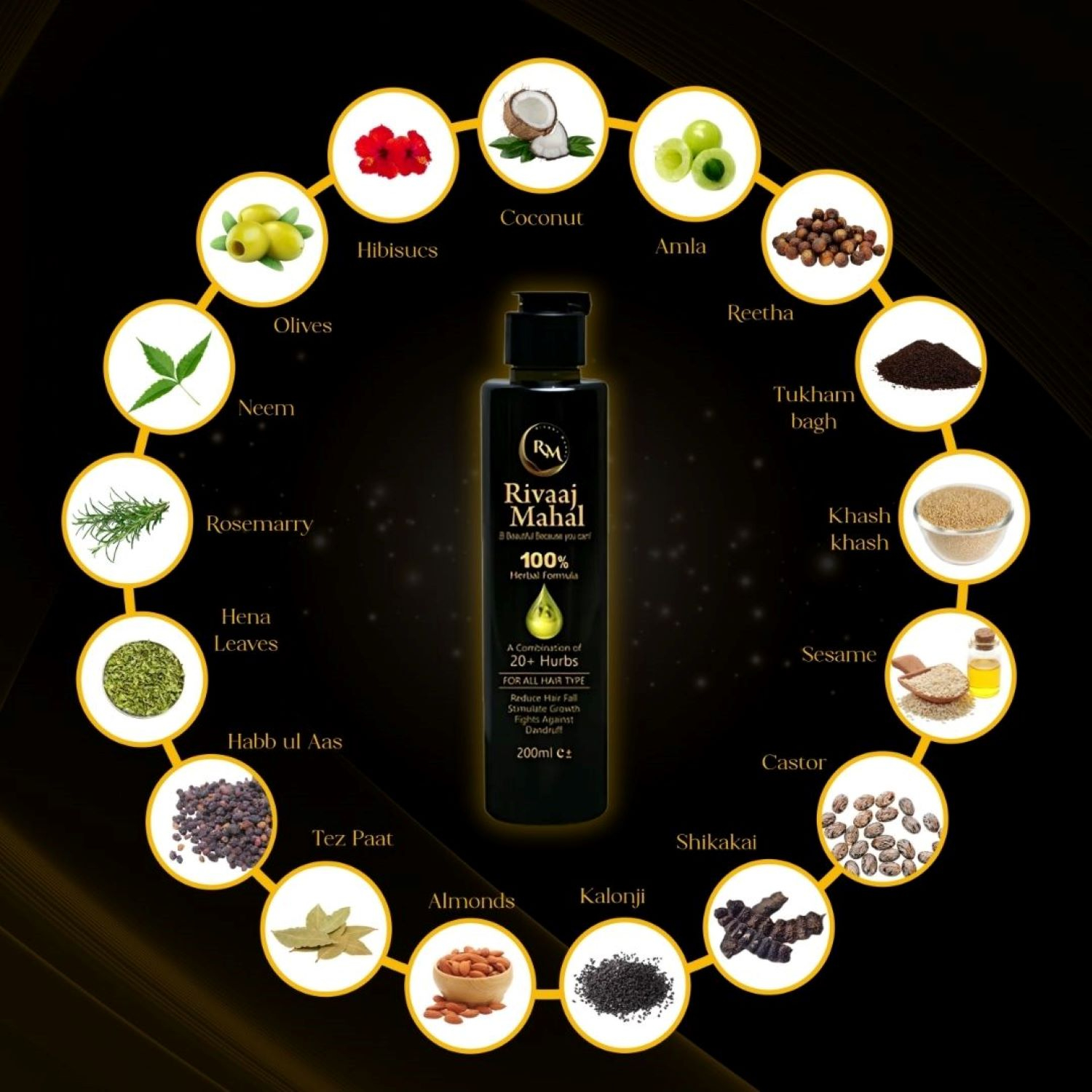 Rivaj mahal hair oil for Hair Growth & Shine - 100% Natural Formula for Men & Women - Stops Hair Fall, Promotes Thick & Long Hair - 200ml, hair food oil, Hair growth oil, Herbal hair oil, Hair fall control, rosemary oil for hair growth