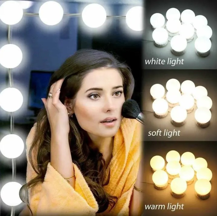 [High Quality] LED Bulb Mirror Lights Vanity Mirror Lamp Kit Lens Headlight Bulbs Kit (10 Bulbs) for Makeup Dressing Table Lighting Strip Hollywood Style LED Bulb Mirror Light Vanity Mirror Lamp Kit Makeup accessories a.one traders