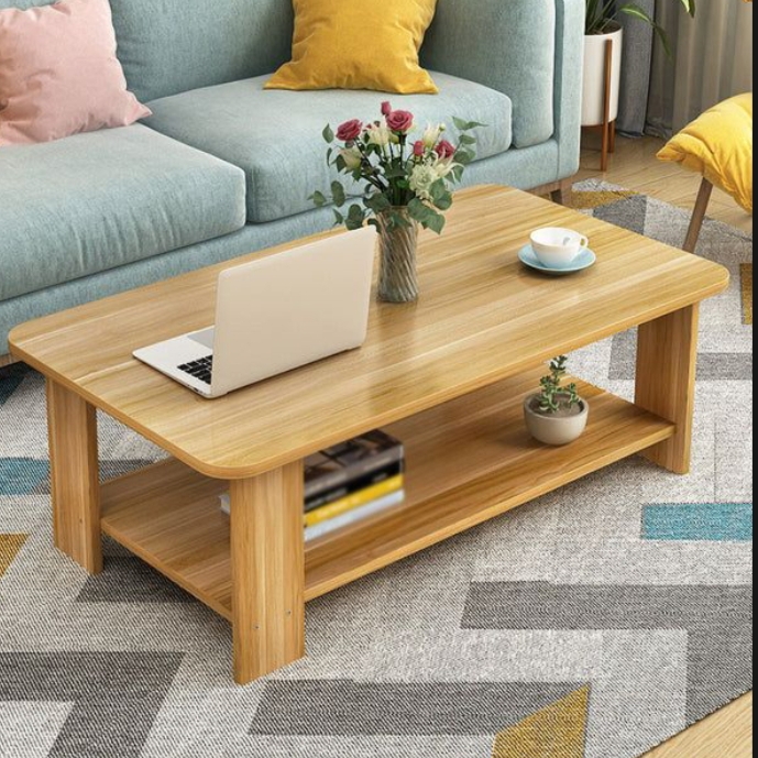 Coffee Table with 2 Tiers Storage Shelf, MDF Sofa Table for Living Room, Office Furniture by RM Center