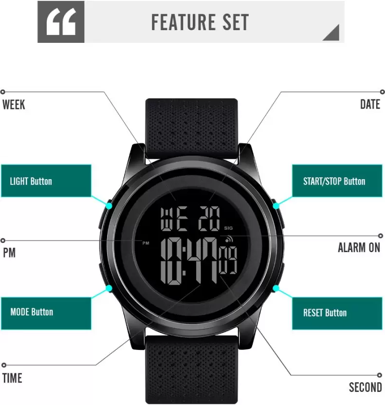 Embellet Watch For Men Silicone Rubber Sports Military Waterproof Digital Watch Black