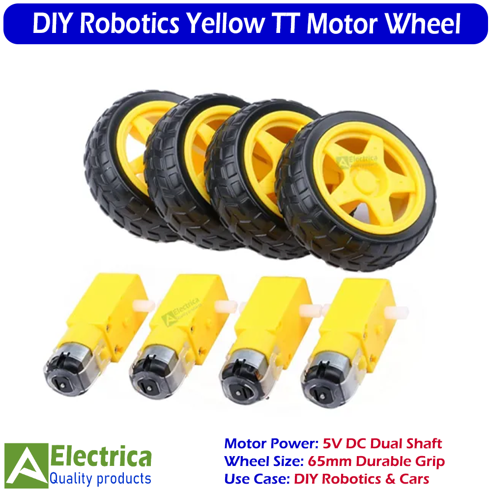 8Pcs TT Motor Wheel Set DIY Robotics Yellow TT DC Gear Motor with 65mm Wheel, 5V Dual Shaft Gearbox Motor for Arduino Robot Car Projects by Electrica