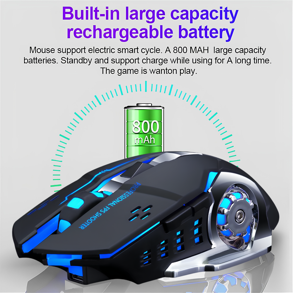 Wireless Gaming Mouse RGB W10 with 6 Buttons & 3-Levels DPI Control - Breathing LED Light 2.4G Optical Wireless Mouse & Side Buttons for Girls PC, Gaming, Laptop, Pubg, Mobile, Pad, OS, Windows