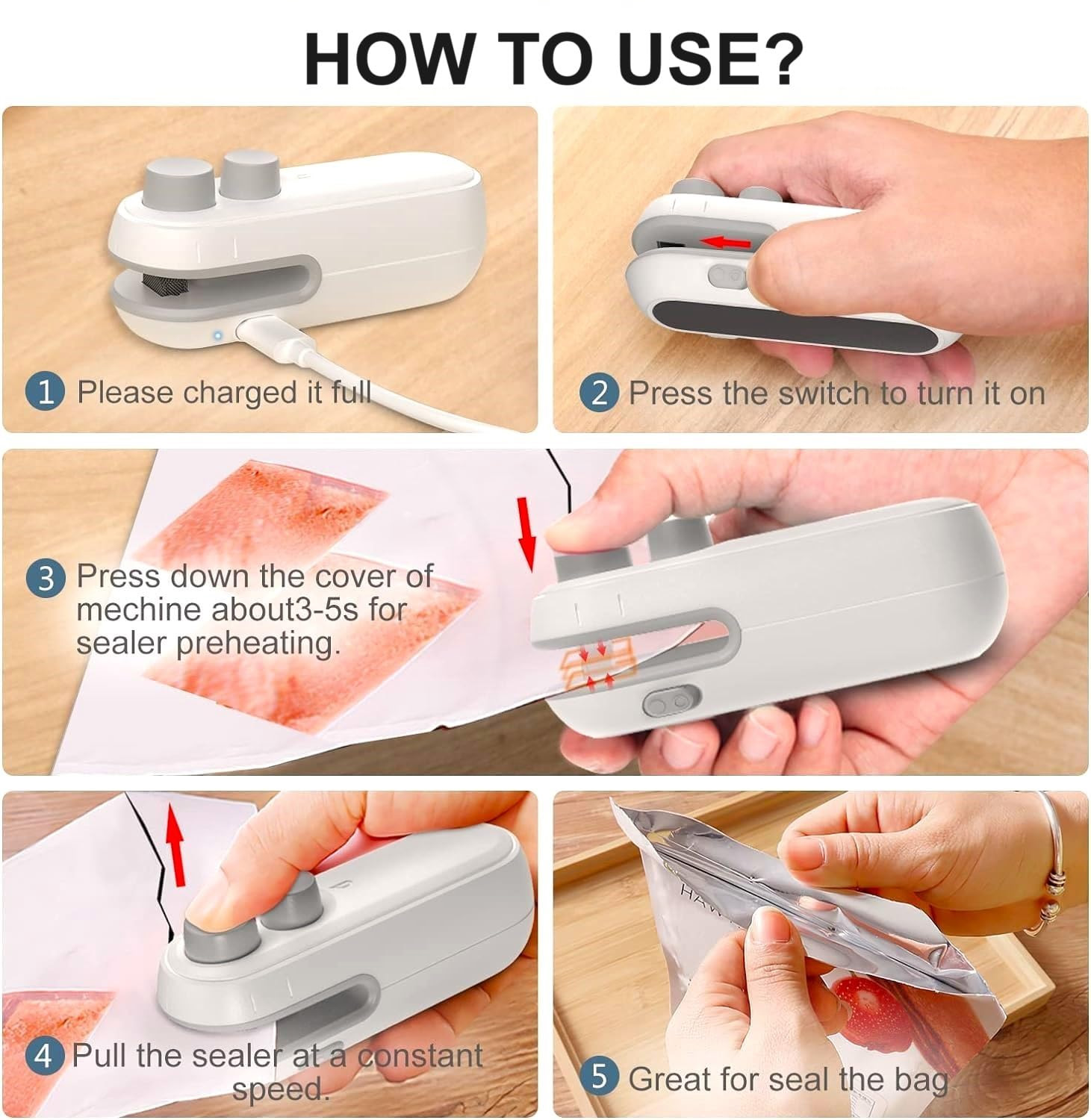 Mini seal machine – USB Rechargeable 2 in 1, Portable Handheld Heat Sealing Machine for Food Storage, Snacks, Chips, and Plastic Bags keeping it fresh – Magnetic, Vacuum sealer with Built-in Cutter (Multicolor)"