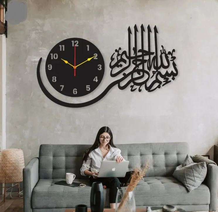 EVENTO Wall Clock 3D 24 inch Wooden Watch DIY Design Decoration Quartz Numeric For Home Decor Living Room And Offices And For Gifts