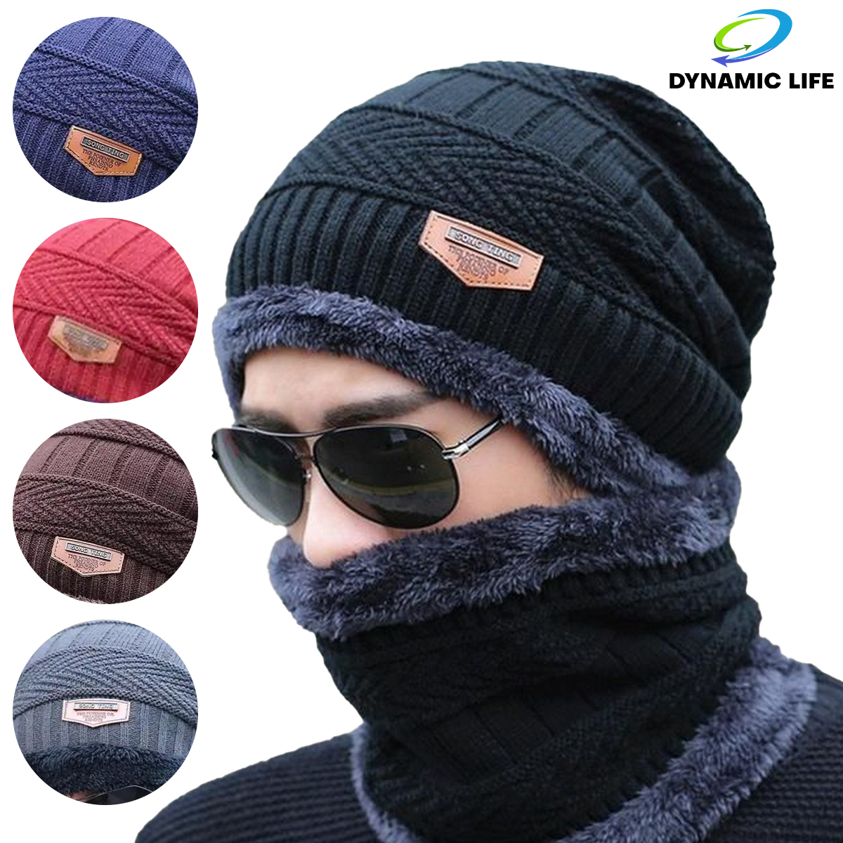Dynamic Life Winter Wool Cap with Neck Warmer Hat Scarf Set| Beanie Neck Warmer Cap| Wool Knitted Cap with Neck Cover| Stylish 2 Piece Garam Muffler Topi Knit Fleece Lined Skull Cap for Ladies| Hedging Balaclava Caps for Girls/Boys| Beanie Hat C