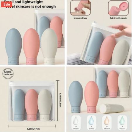 3 Pcs Silicone Reusable Travel Bottle Set – Leakproof, Refillable & TSA-Friendly Travel Toiletry Containers
