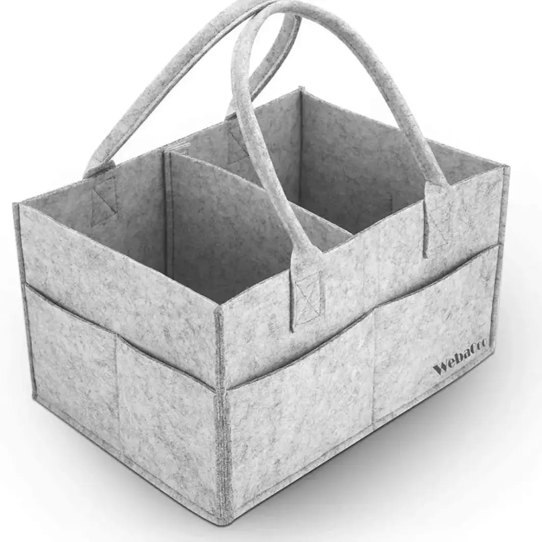 New Baby Diaper Caddy Organizer, Foldable Felt Storage Bag with Multi Pockets and Flexible Compartments, Portable Car Travel Organizer for Changing Nappy, Wipes, Newborn Shower Gift