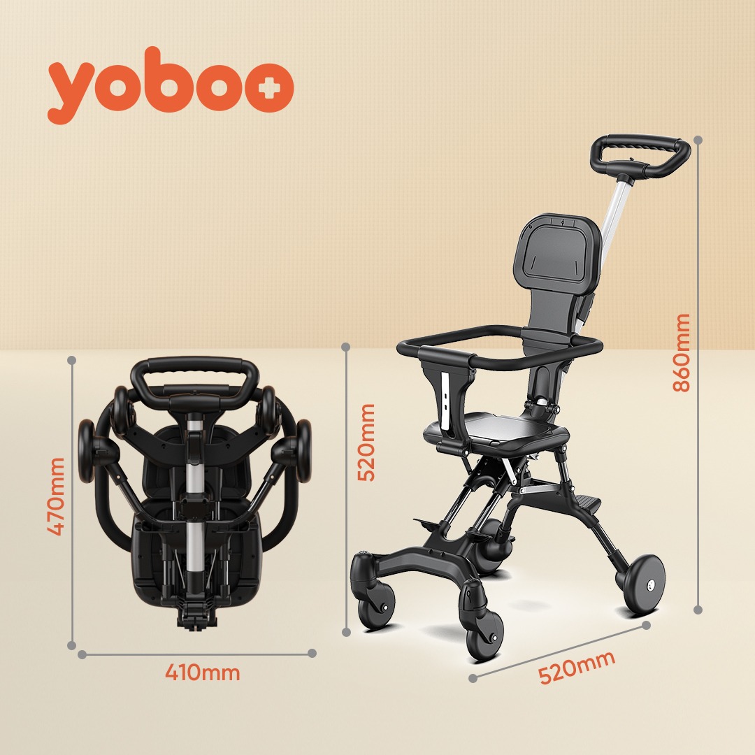 Foldable Baby Stroller Pram Black 4 Tyres
