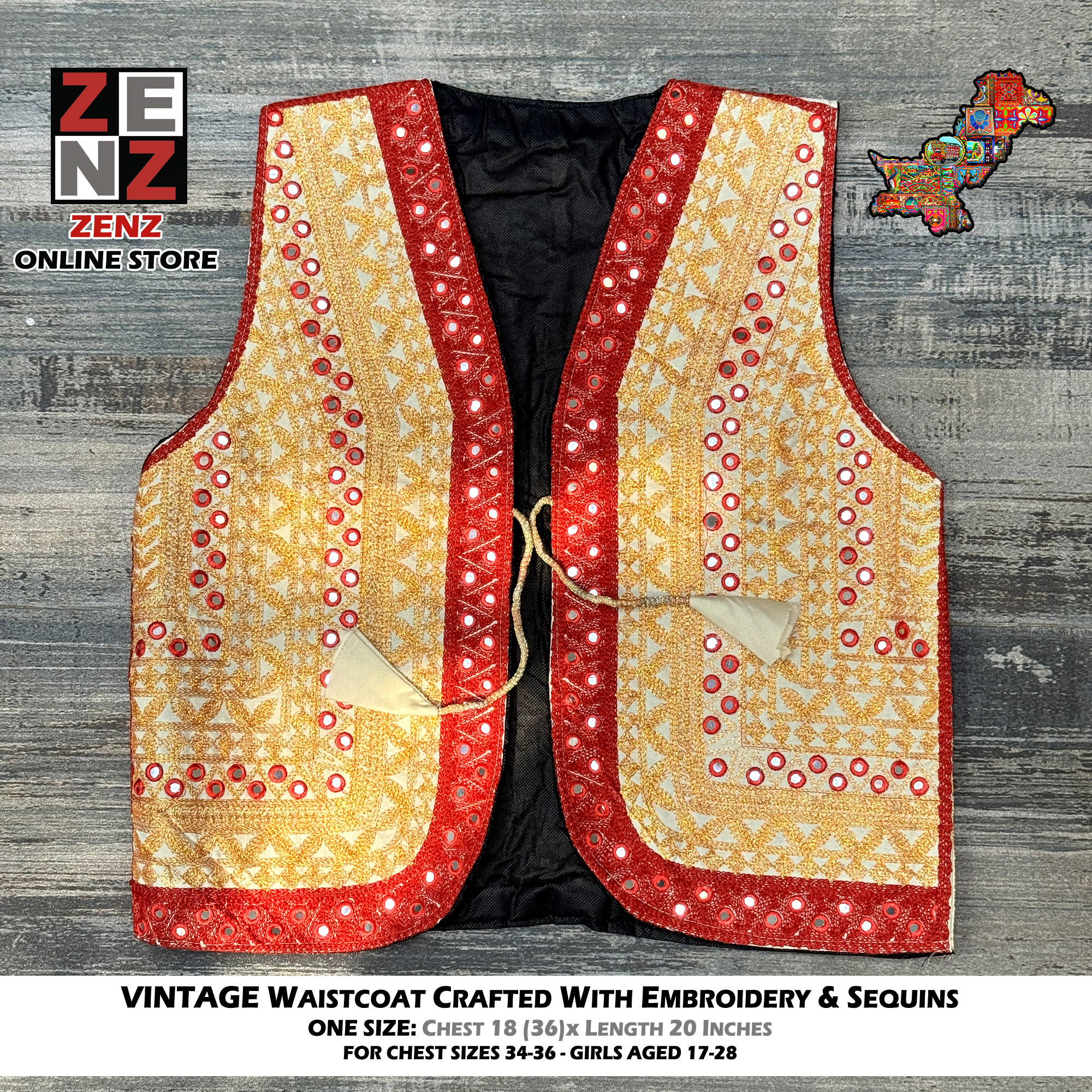 Sindhi Embroidered Womens Waistcoat Koti for Adult Females Girls crafted with Embroidery & Reflective Sequins Waist Coat Sleeveless by ZENZ Pakistani Traditional Wear