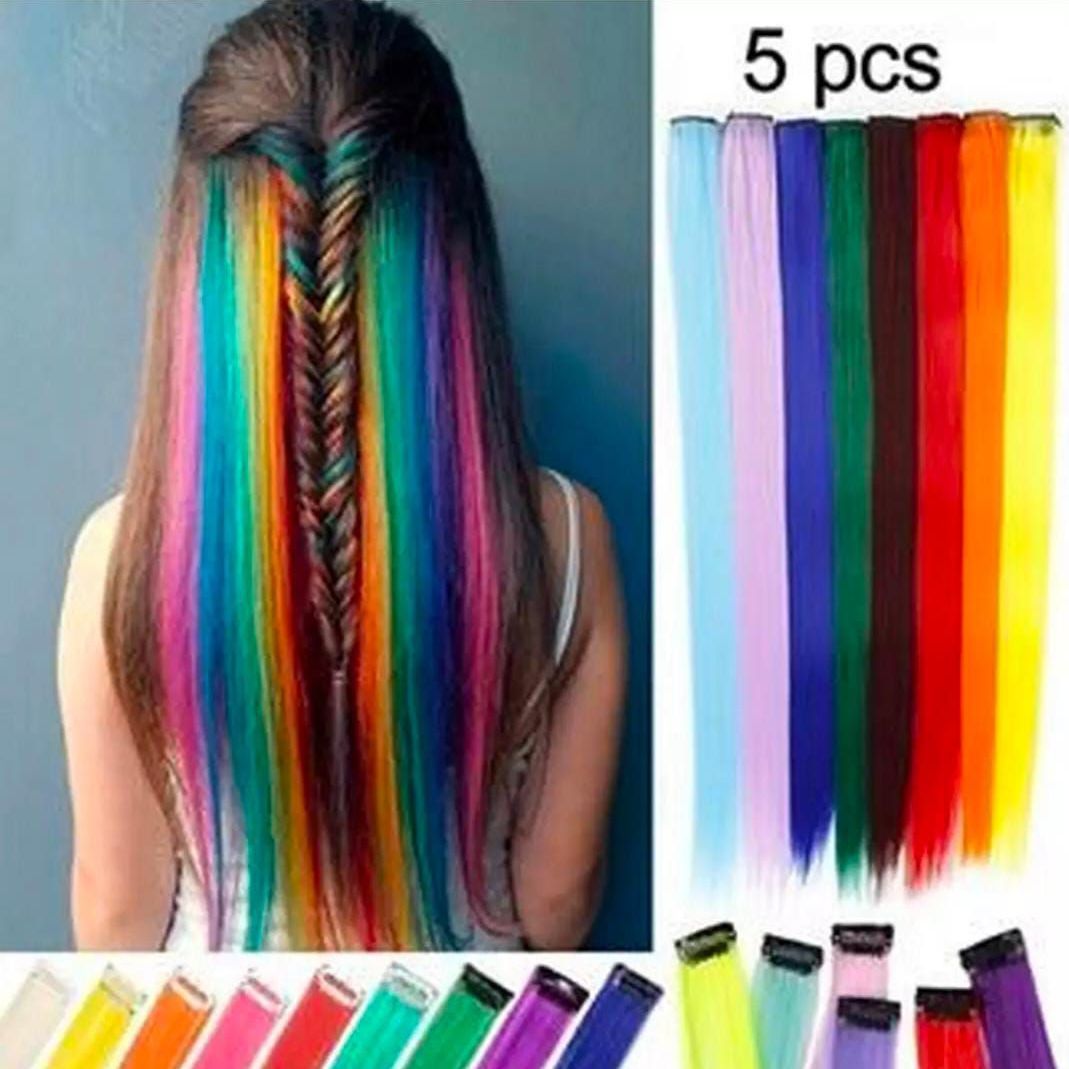 pcs hair clip extension strips rainbow colors extension 5pcs