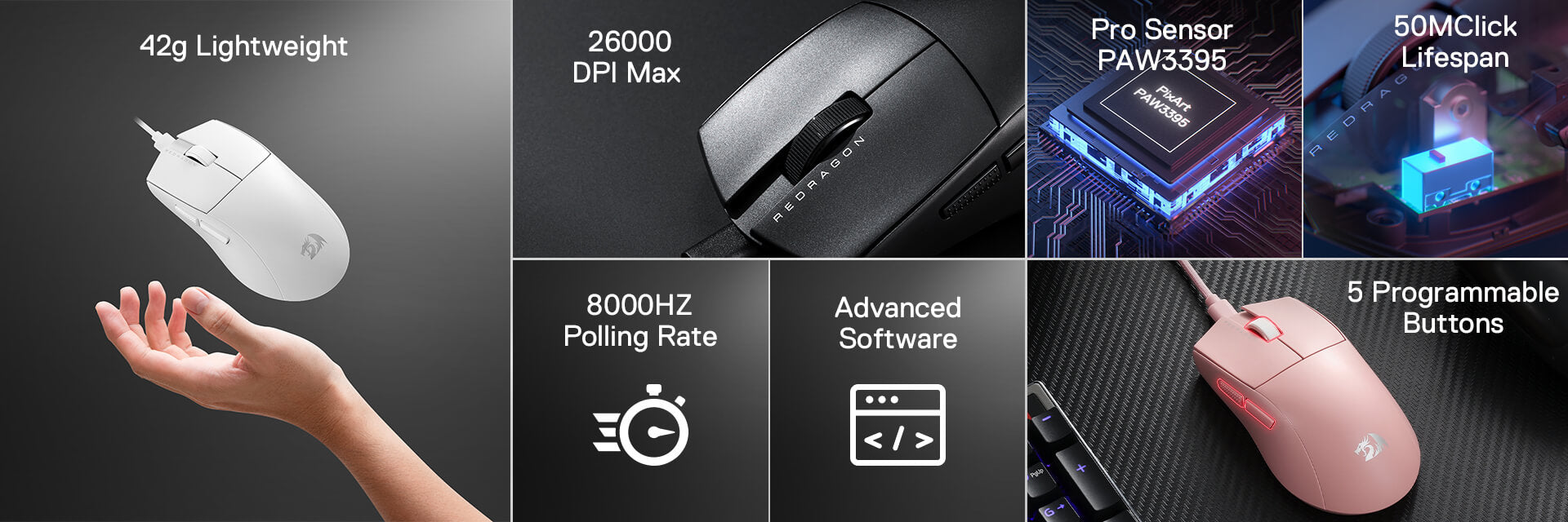 Redragon K1NG M996 8K Hz Wired Gaming Mouse 8000 Hz Polling Rate 26K Dpi 42G Ultra Lightweight 5 Programmable Buttons 13 23e80bd526f497e697af6f7ea742f393