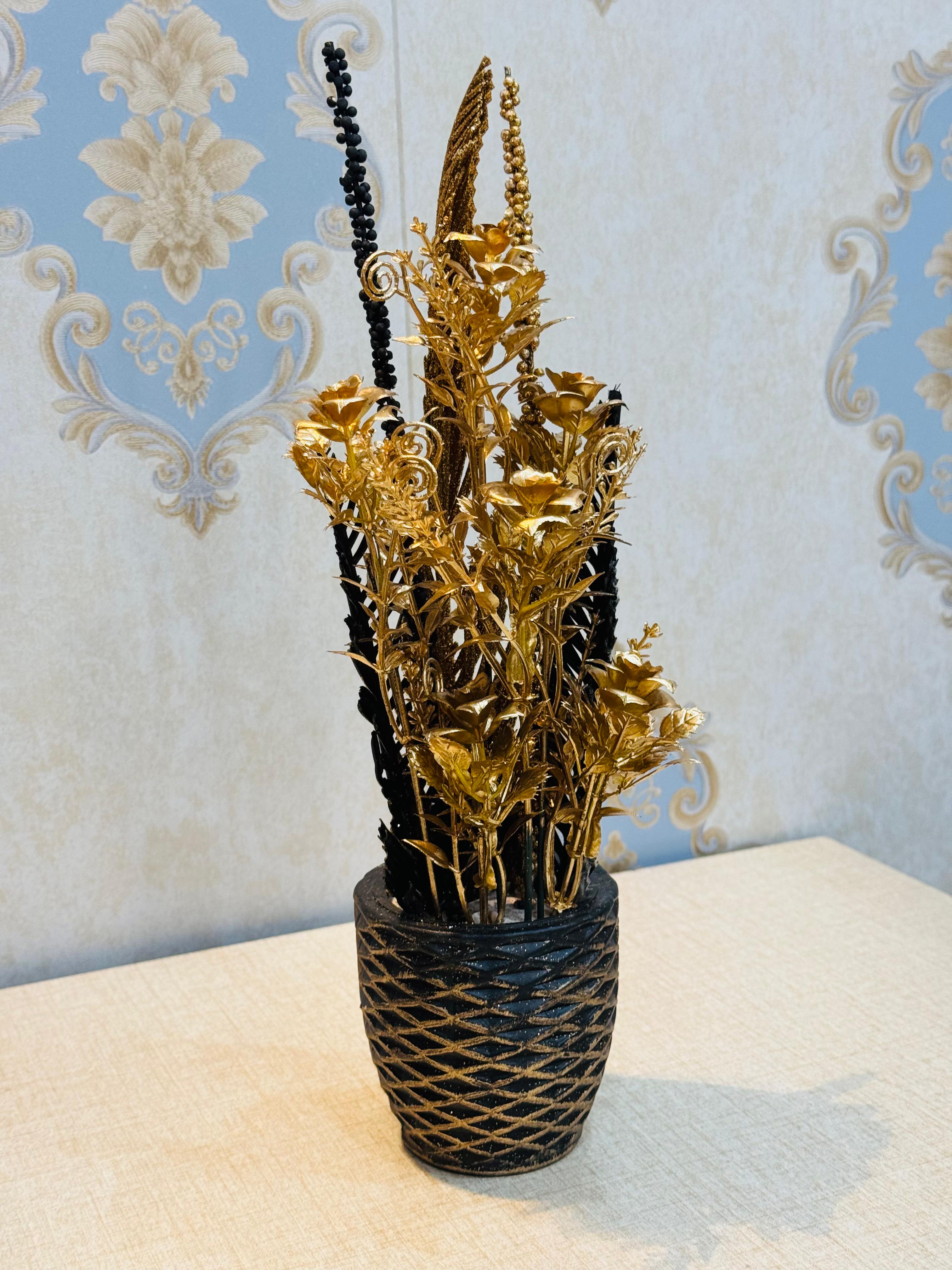 Golden Artificial Flower Arrangement with Elegant Vase – Premium Home & Office Décor