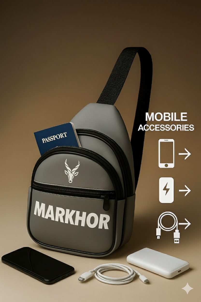 Markhor Logo Casual Nylon Crossbody Bag with Adjustable Strap