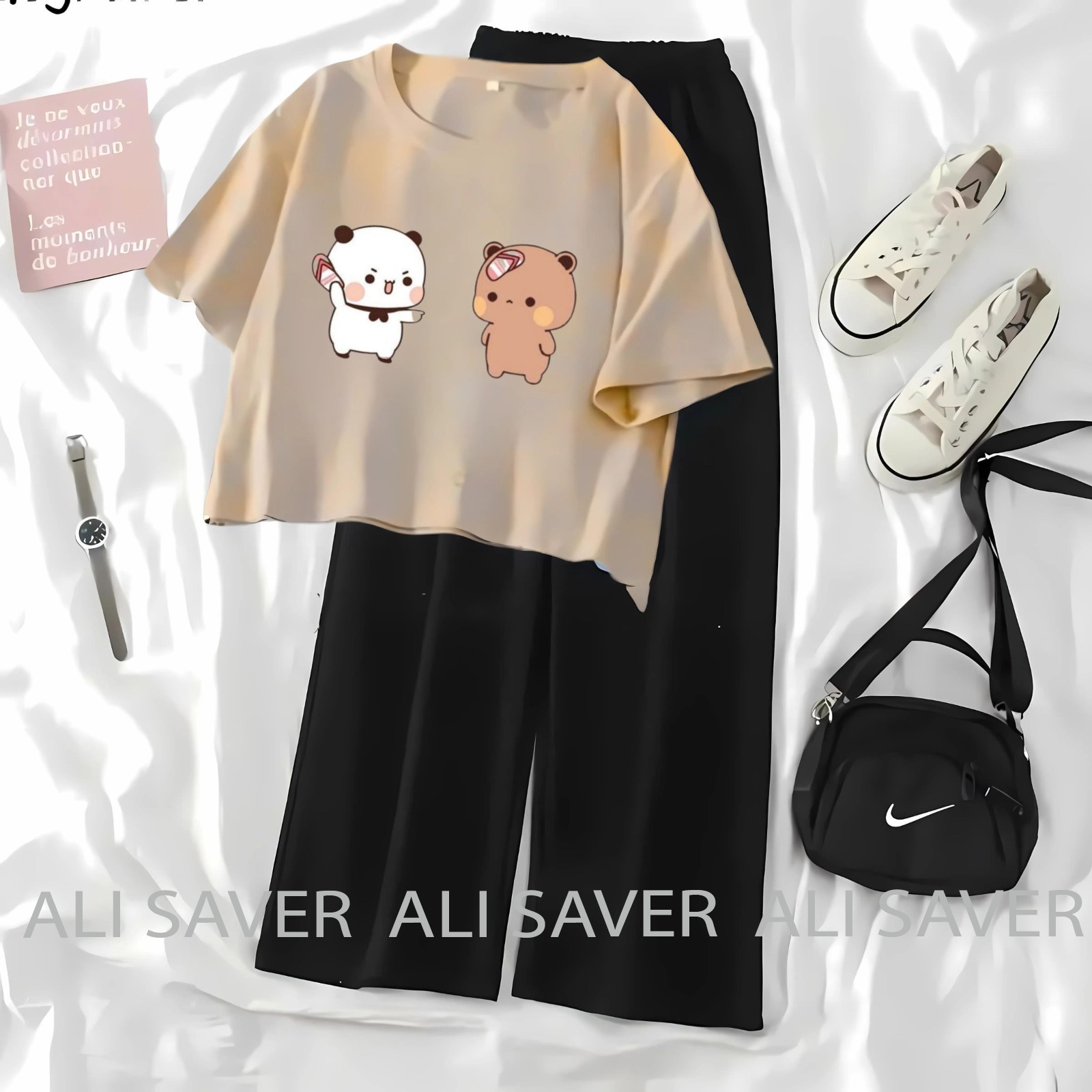 Casual Animal Print Top and Skirt Set for Girls - Cute Cartoon Character Design - Fashionable Outfit for Teens