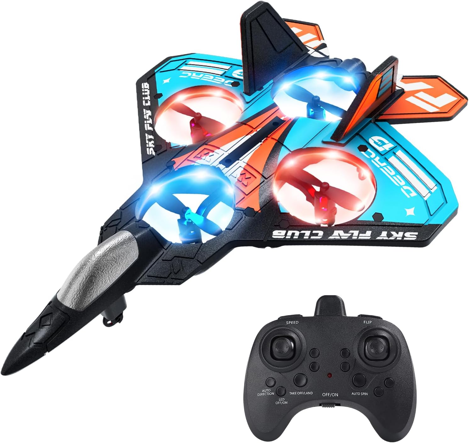 Foam RC s1 Plane Drone for Kids, Remote Control Airplane Fighter Jet with LED Light, Auto Hover, 360°Flip, 2 Batteries (16 Mins Flight), Easy to Fly for Beginners