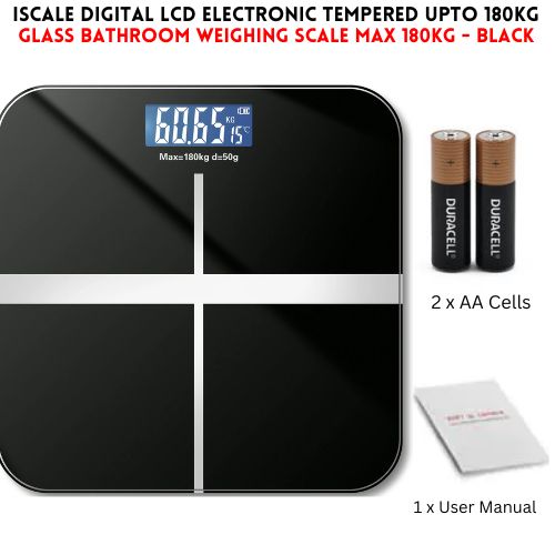 Upto 180kg iScale Rechargeable Weight Machine - 8mm Tempered Glass - Digital Heavy Duty Electronic Weighing Scale with Dual LED Display - Heavy Electric Weight Machine With Durable Steel Quality - For Home & Personal Use - Black//Blue/Silver