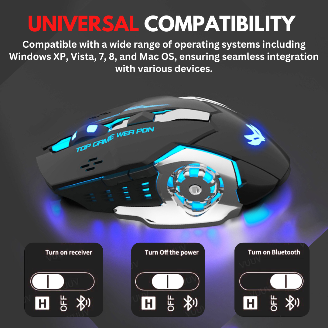 【PRO】Rechargeable RGB Wireless Gaming Mouse With 3200 dpi Mechanical 6 Programmable Buttons - USB 3.0 Optical LED Bluetooth Wireless Mouse - 2.4GHz 7M RGB LED Light With Mouse Pad for Smart TV, PC, Laptop, Computer, Gaming, Pubg Mobile - Add To Cart