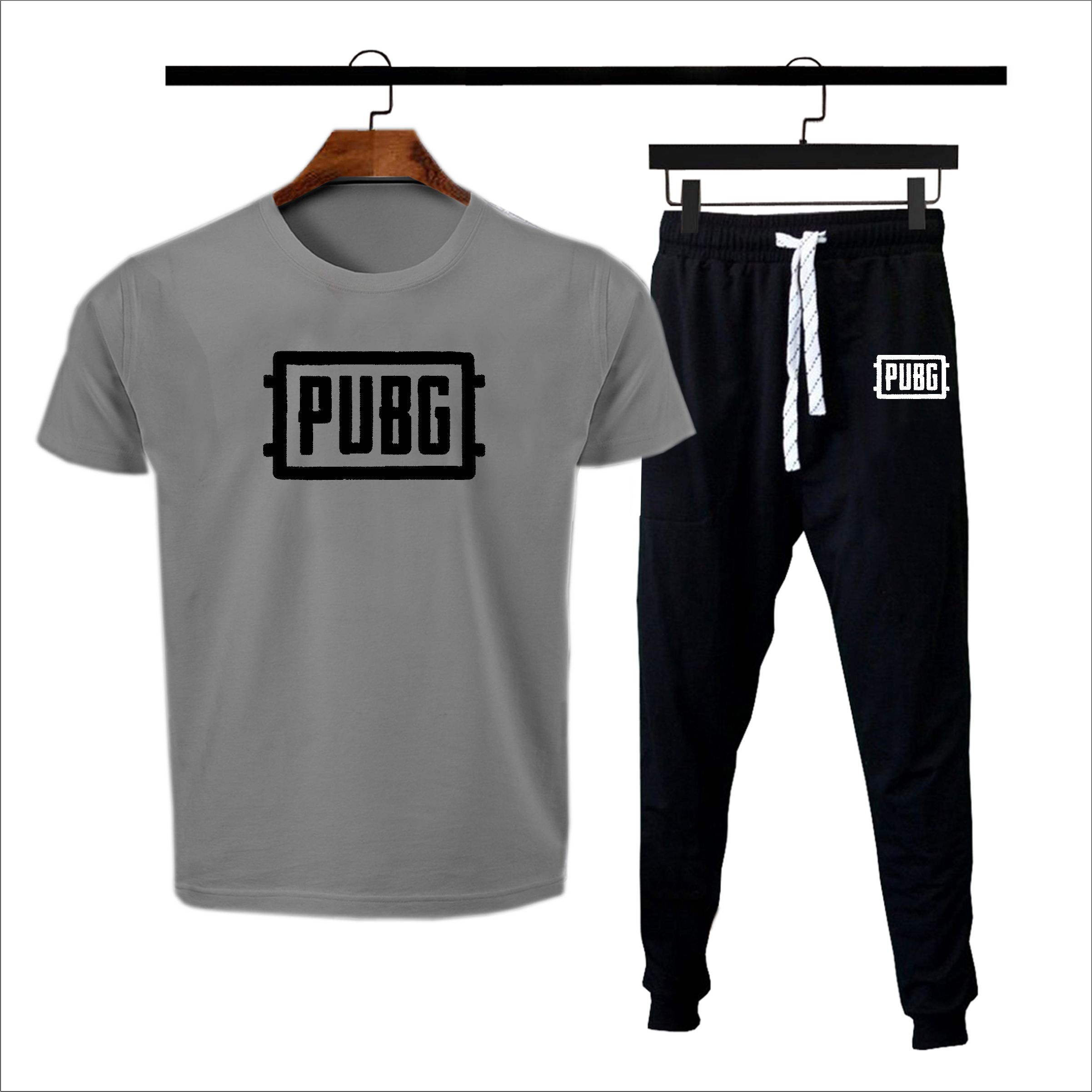 Black pubg 2 pc Tshirt+trouser gymwear summer tracksuit for men & boys