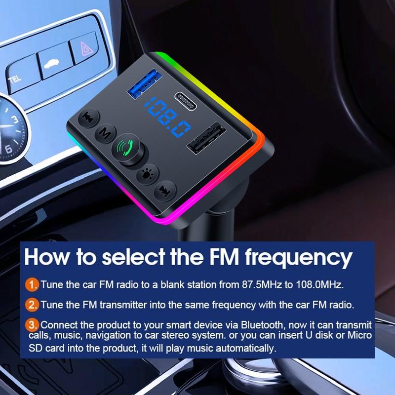 FM Transmitter Handsfree Call Car Charger, With Remote Control Wireless Bluetooth Radio Receiver, Mp3 Audio Music Stereo Adapter,Dual USB Port Charger Compatible For All Smartphones,