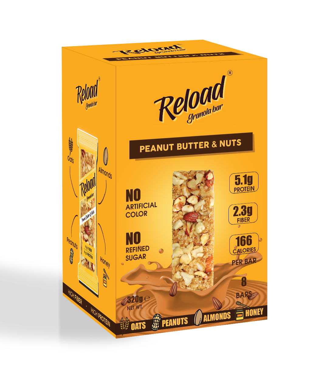 Reload Granola Bar - Protein Bar - Peanut Butter & Nuts - Box (8 Bars)