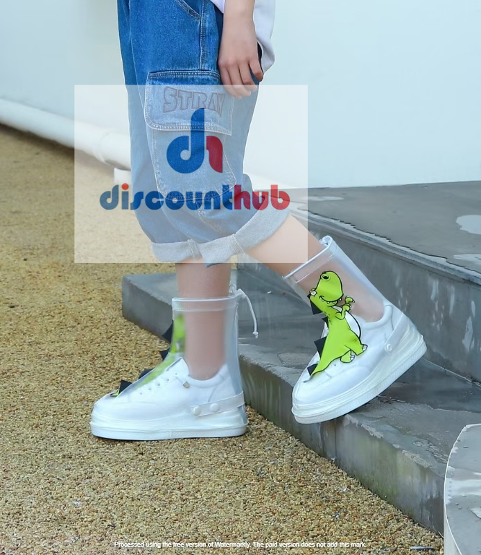 Children Rain Shoe Cover, Kids Shoe Cover, Waterproof High Top Shoes, Dust Covers, Rainy Day Foot Cover for Boys and Girls, Waterproof Shoe Covers for Kids, Non-Slip Reusable Rain Boot,Cute Kids Cartoon Dinosaur Waterproof Shoes, Children Zipper & Elastic