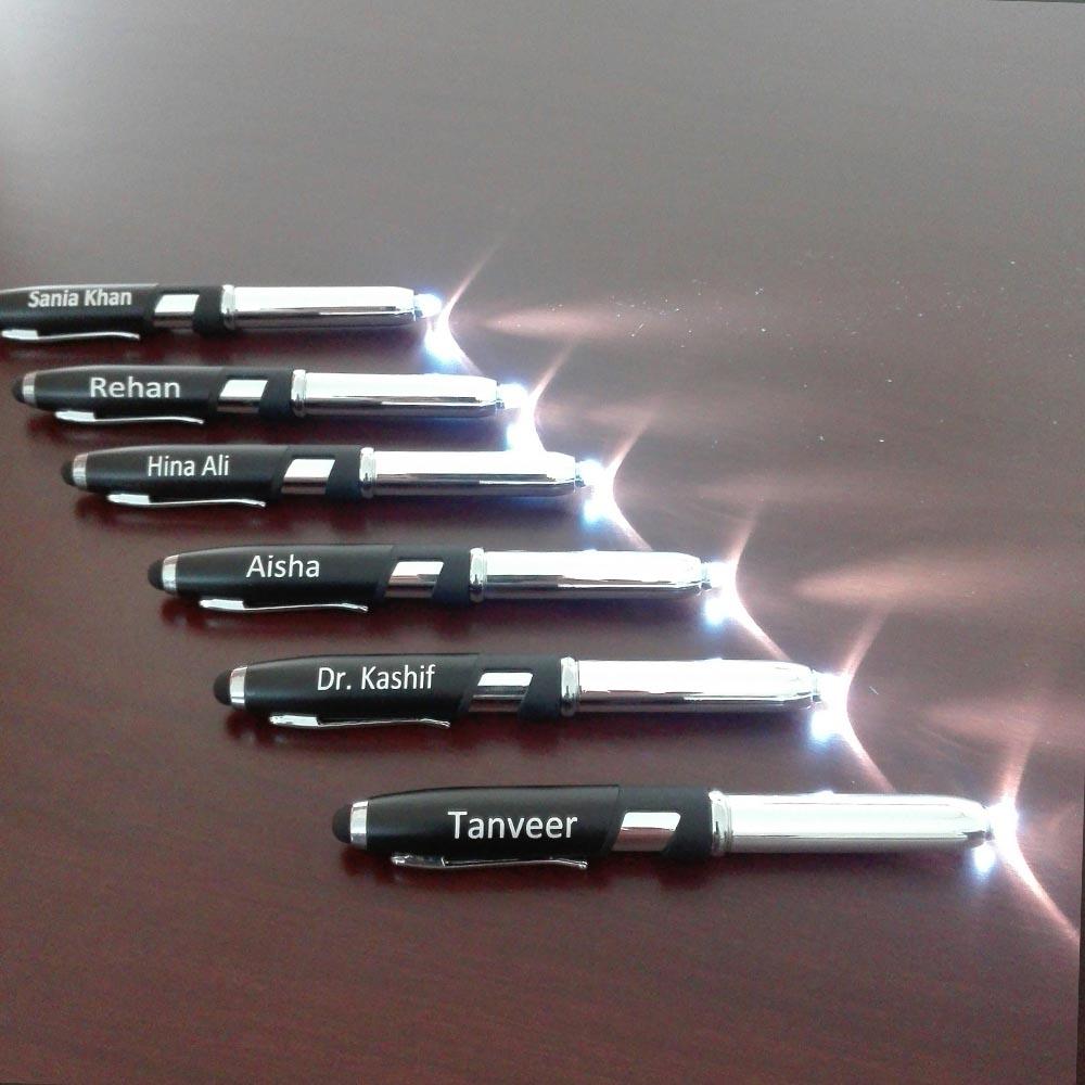 Introducing New Arrival Name Pen With Stylus, Torch & Mobile Holder.