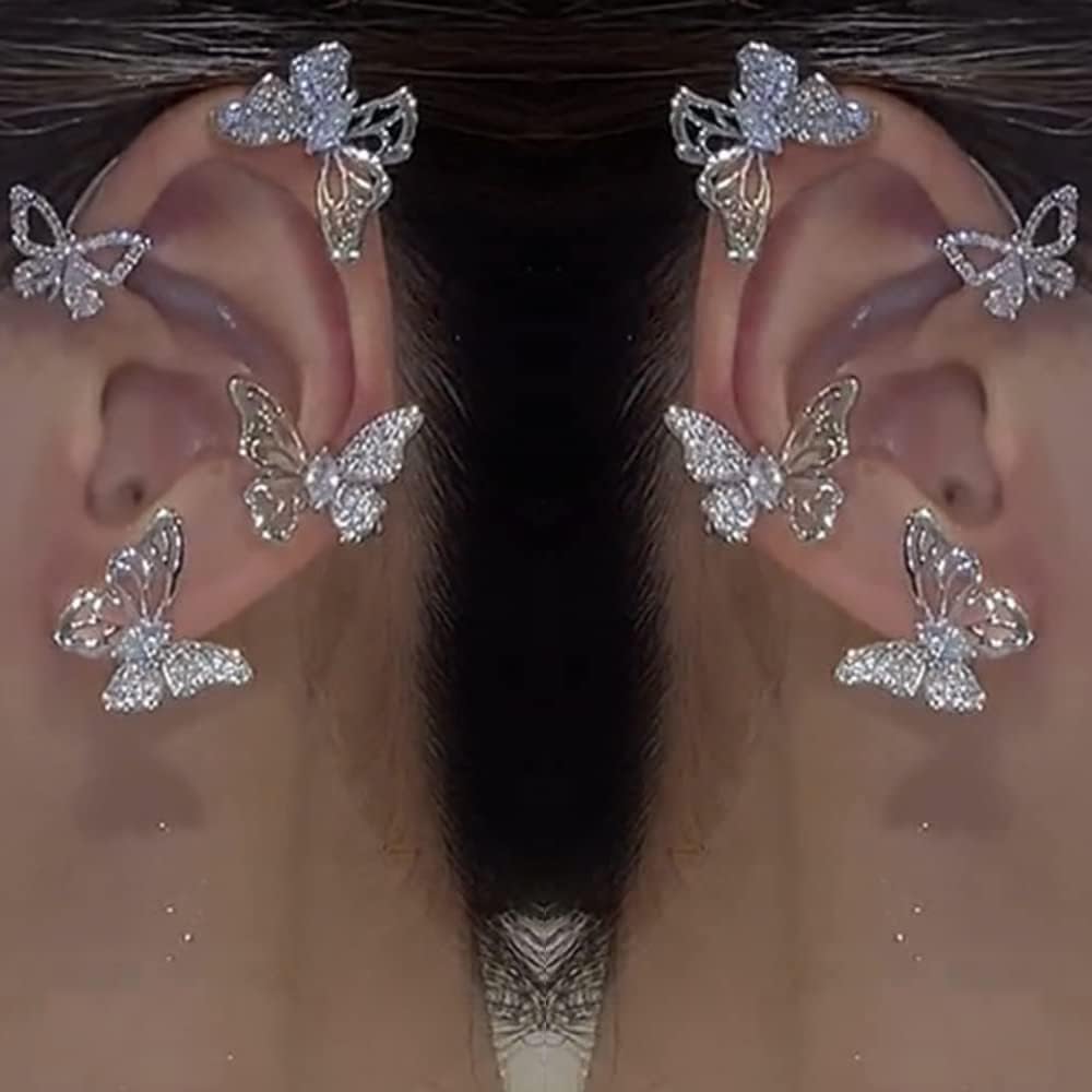2PCS Zircon Ear Cuff Earrings Rhinestone Non Pierced Ear Clips Wrap Around Fairy Earrings for Women Teen Girls