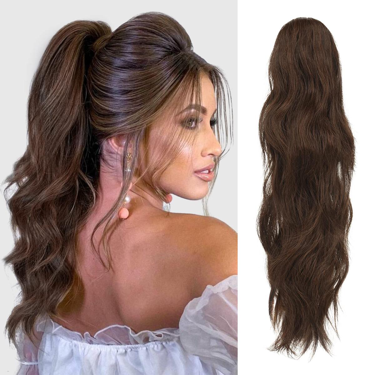 Brown 22inch Claw Clip In Ponytail Hair Extensions For Girls