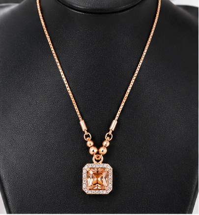 Luxury Rose Gold Square Crystal Pendant For Girls