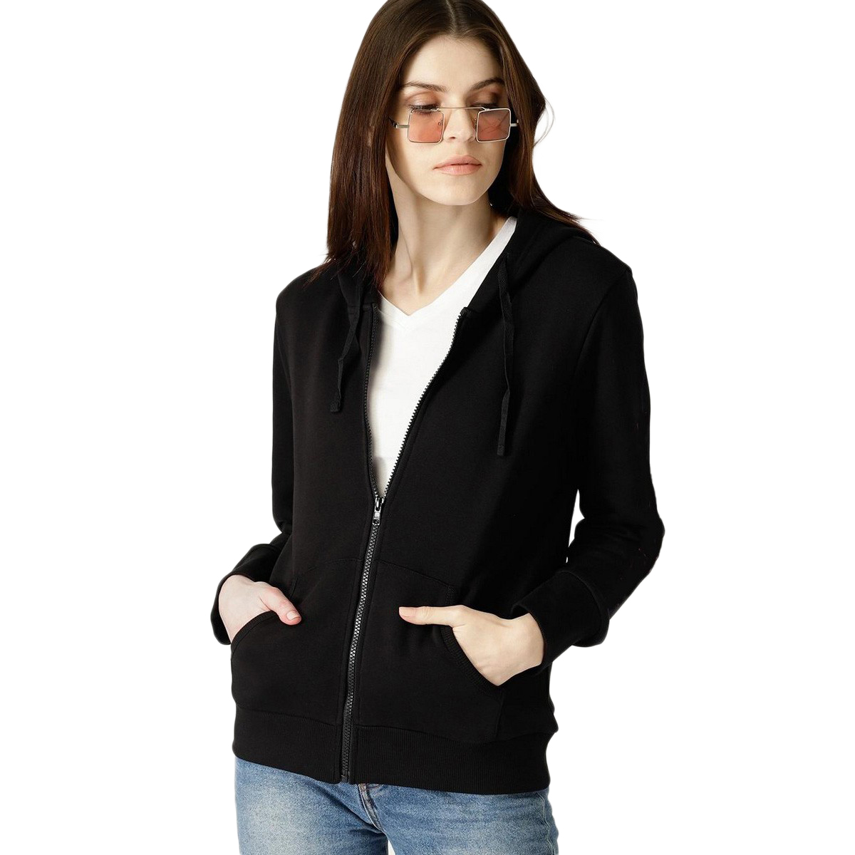 Black Zipper Pull Over Hoodie For Women Daraz.pk