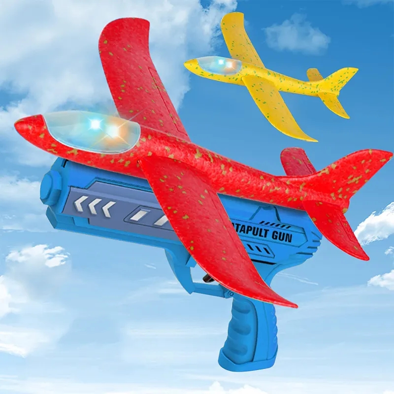 High-Quality Foam Glider Plane Kit for Kids - Easy-to-Assemble Airplane Toy with LED Lights, Ideal for Outdoor Play - 2-Player Hand Launch Foam Airplane Construction Kit, Suitable for Ages 6-8