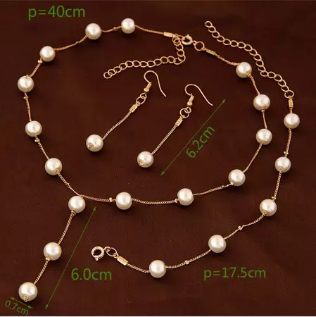 Wedding Pearl Necklace, Bracelet & Earrings Jewelry Set For Girls