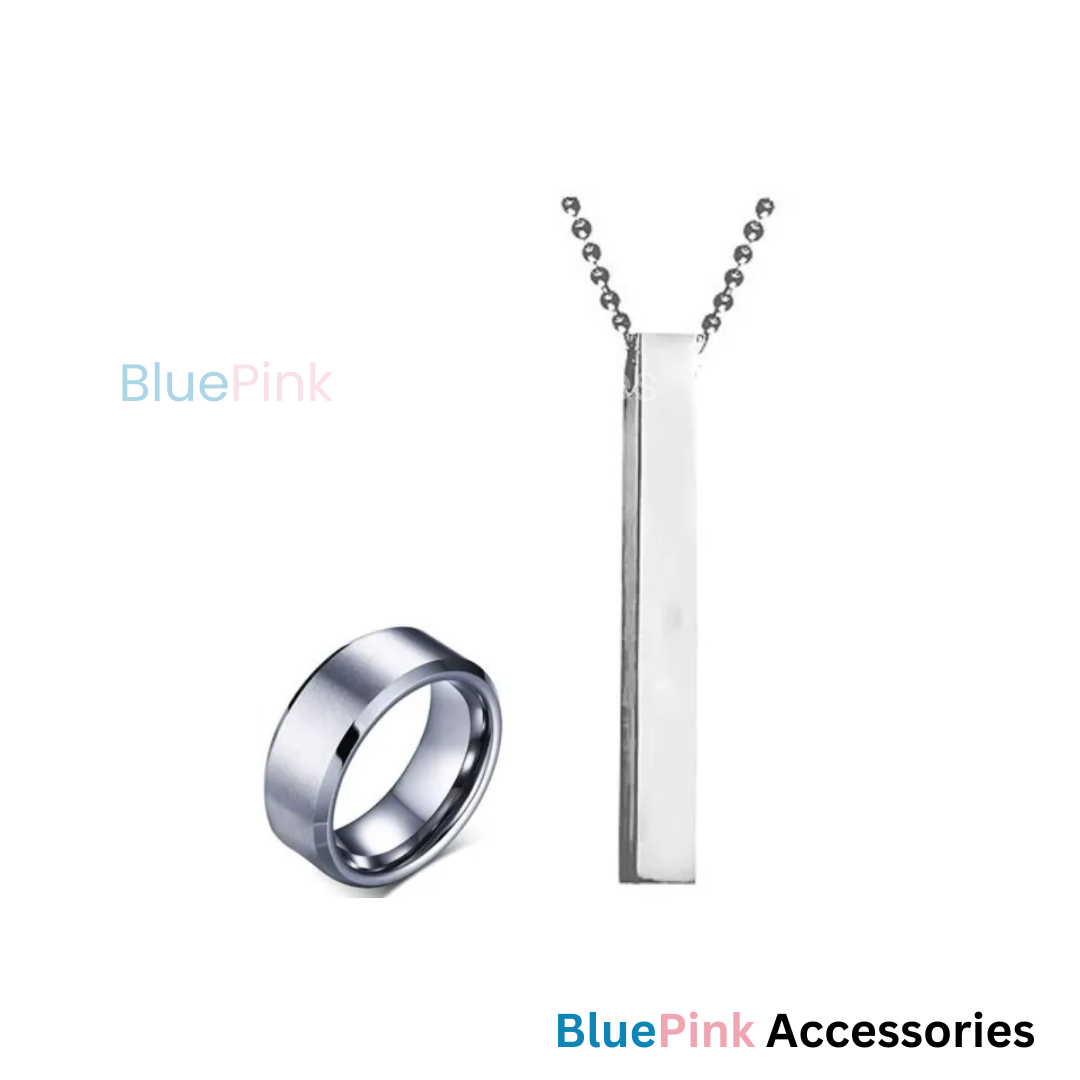 Silver Vertical Bar Necklace for Men With Ring /Locket/Chain for Men/Boys Stick Bar Necklace