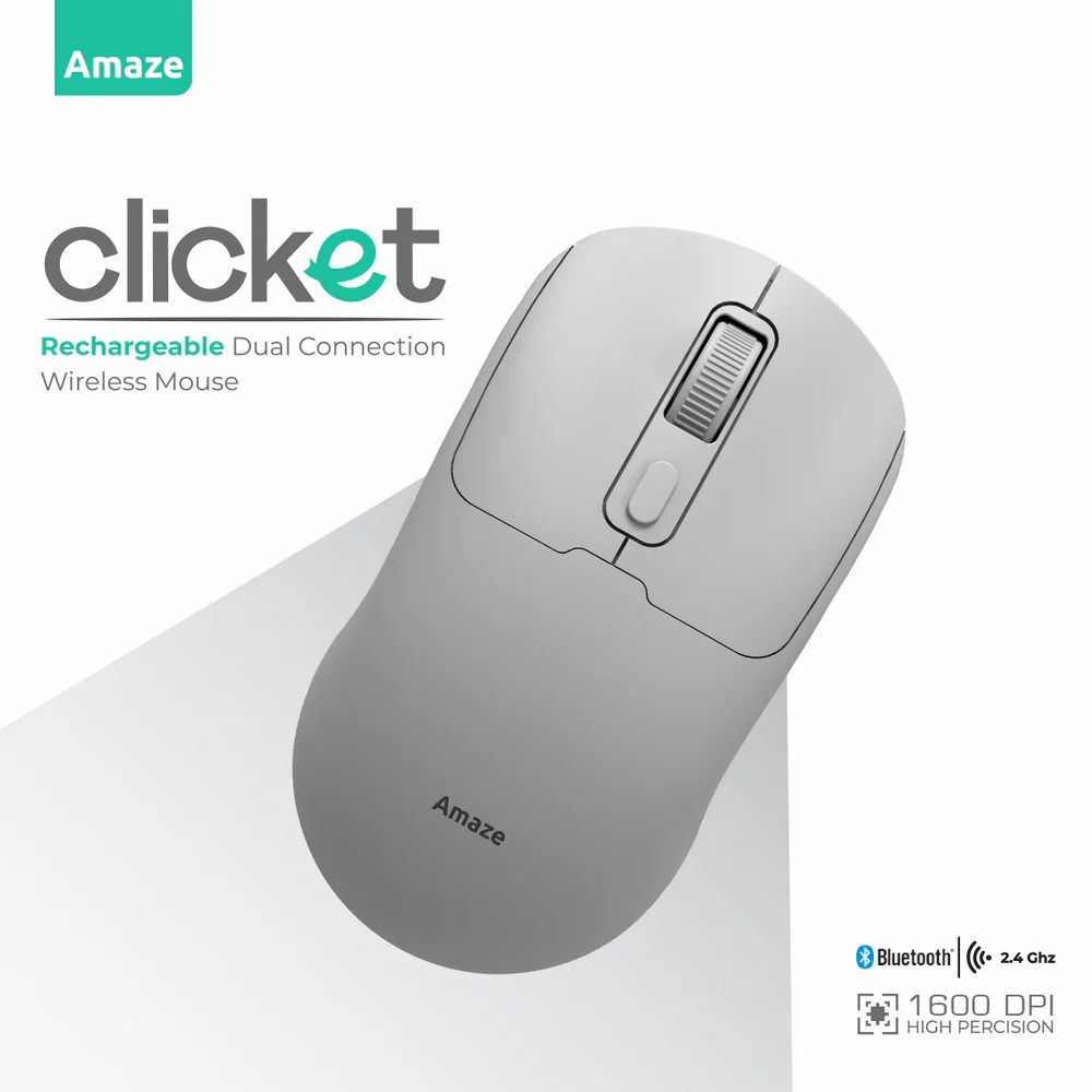 Amaze A712 Clicket Dual Mode Wireless Rechargeable Mouse Bluetooth and 2.4G with Adjustable DPI up to 1600 Grey