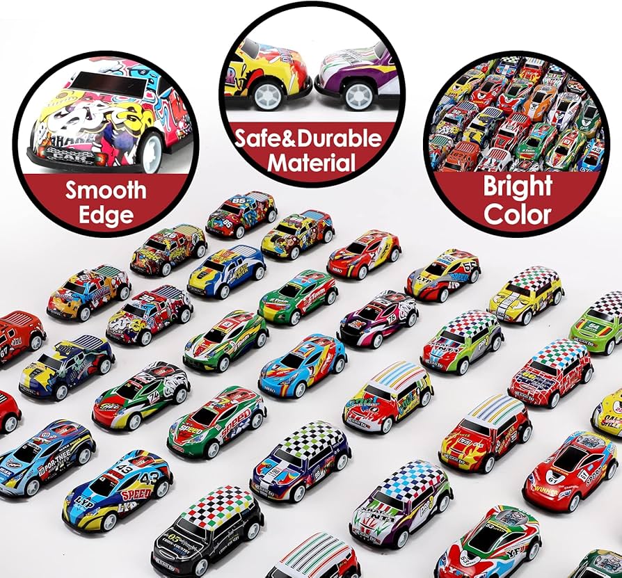 24 Pcs - Pullback Racing Car Alloy Tin Metal Body Toy Set - Playing and enjoy Racing On Track Fun - Colorful Model DieCast Vehicle Cars Toys For Children Kids Boys Girls Baby Die Cast