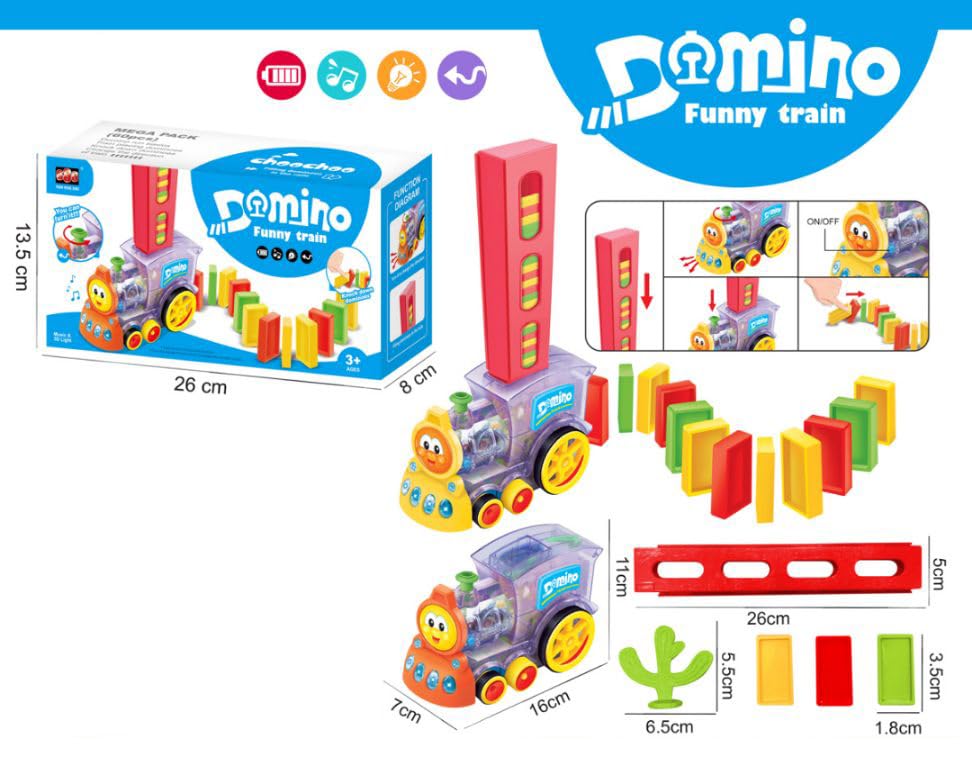 DOMINO TRAIN TOYS Domino Train with Building and Stacking Blocks Set