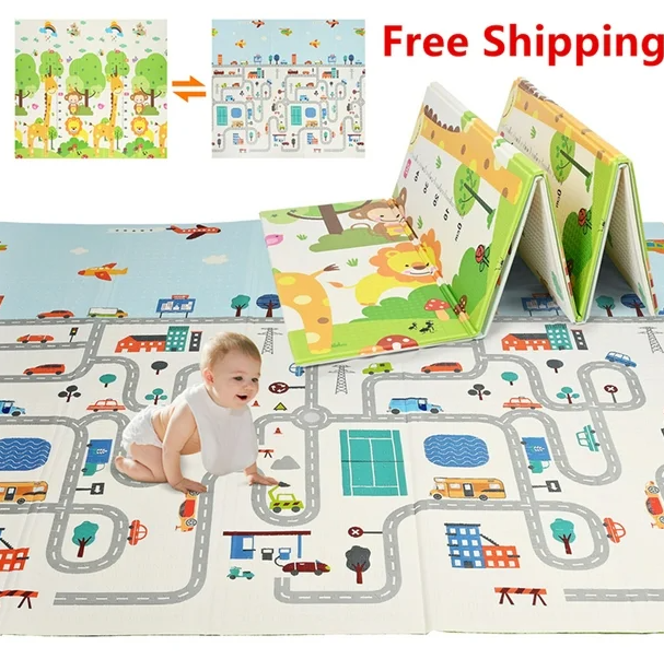 Double Sided Water-proof Foldable Baby Crawling Floor Play Mat. Multi-Purpose Floor Mat for Baby, Extra Thick Foam Mat (Assorted Prints)